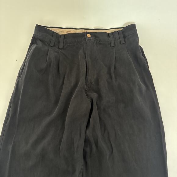 Tommy Bahama Silk‎ Pleated Pants Black Relaxed Slacks Mens Trousers Cuffed 35x29 - Picture 2 of 11